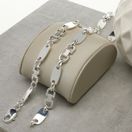 Sterling Silver 9mm Fancy Link & Plate Chain