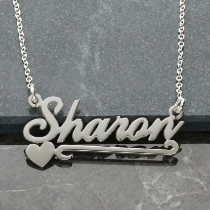 Sterling Silver Carrie Style Personalised Name Necklace With Heart & Scroll