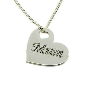 Sterling Silver Engraved Mum Heart Pendant & Optional Chain