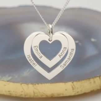 Sterling Silver Double Heart Personalised Necklace