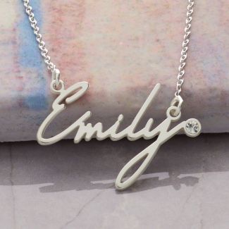 Sterling Silver Signature Style Name Necklace With Crystal
