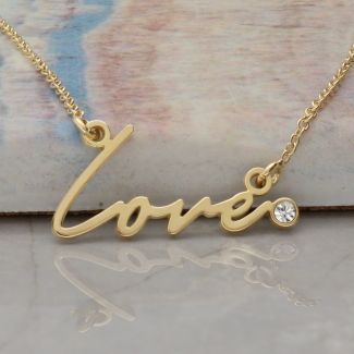 9ct Yellow Gold Plated Signature Style Name Necklace With Crystal