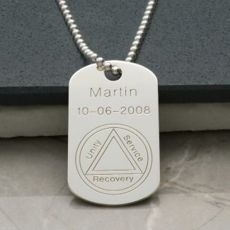 Sterling Silver Sobriety Recovery Dog Tag Pendant With Optional Engraving & Chain