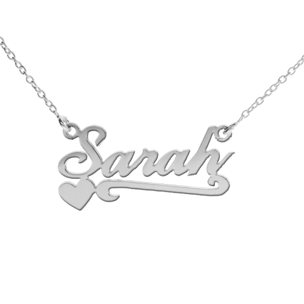 Sterling Silver Carrie Style Personalised Name Necklace With Heart Scroll