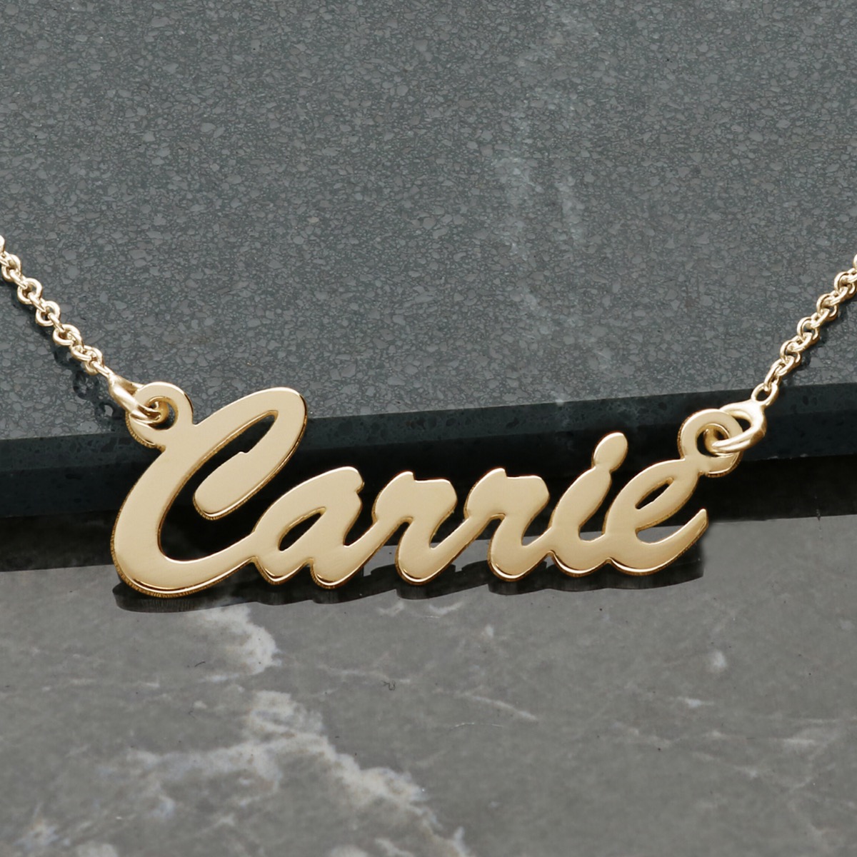 9ct Gold Plated Name Necklace on Sterling Silver (medium), Carrie Style Personalised ANY NAME good Plate Pendant, Gift Idea for Woman