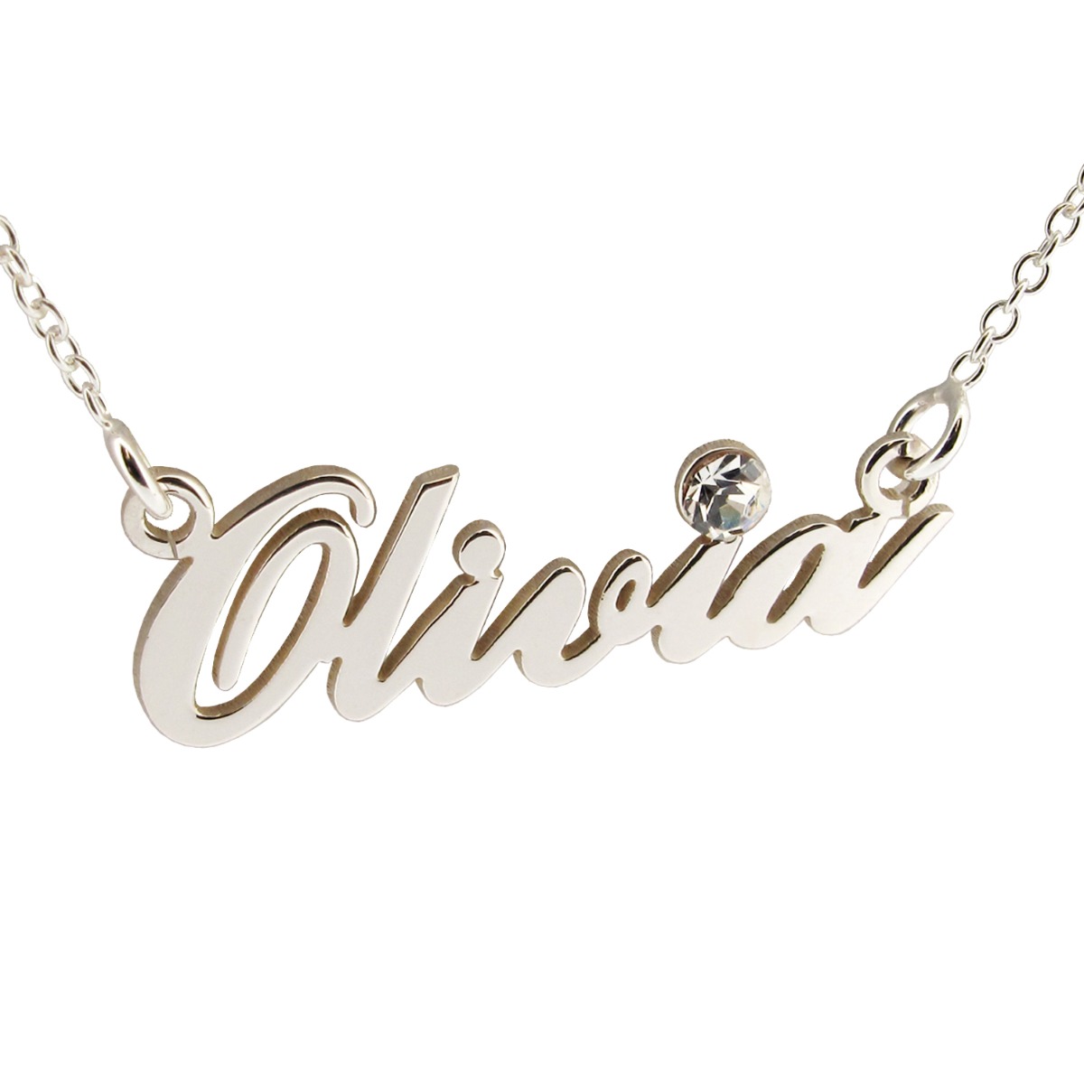 Sterling Silver Carrie Style Personalised Name Necklace With Crystal In Gift Box